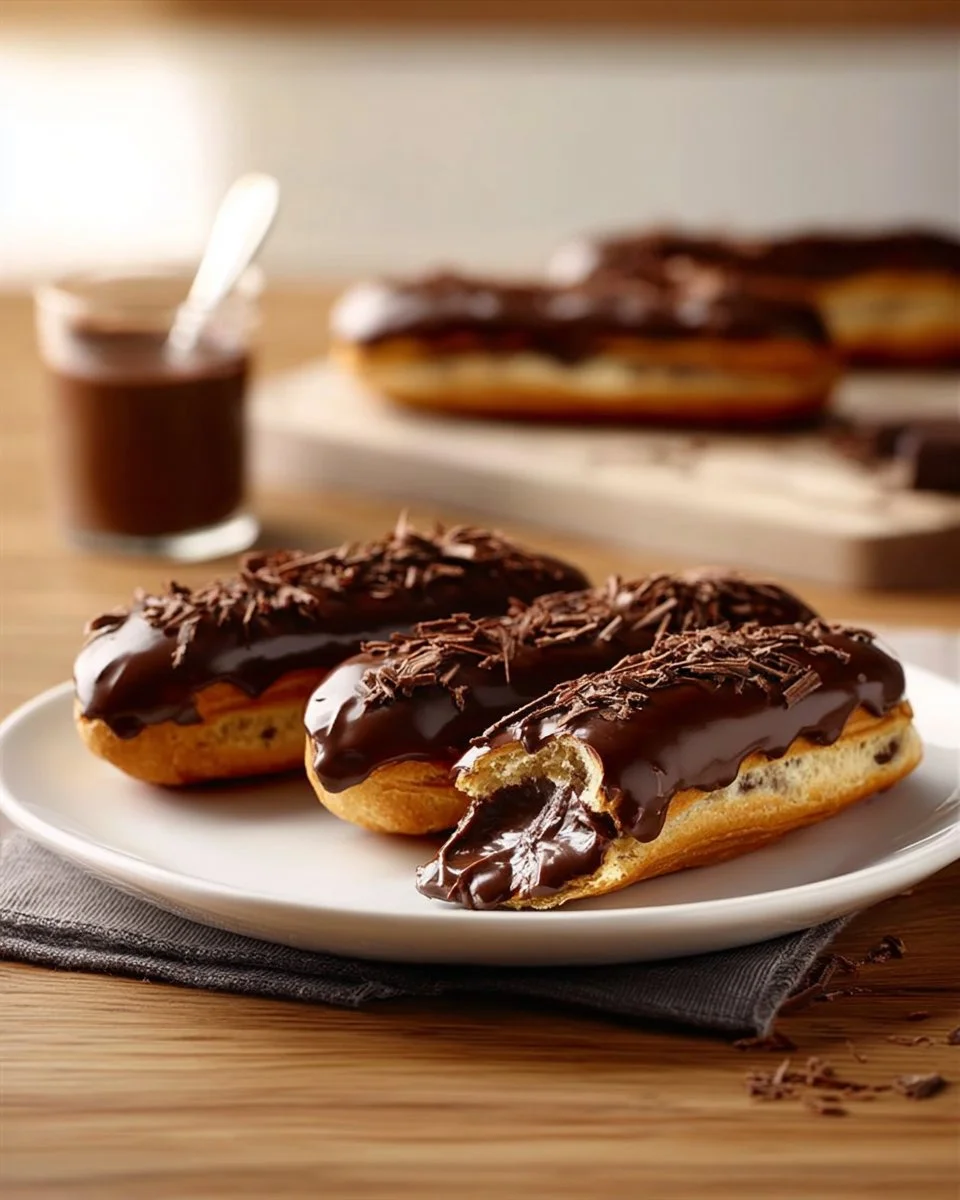 Eclairs au chocolat garnis de crème et recouverts de chocolat