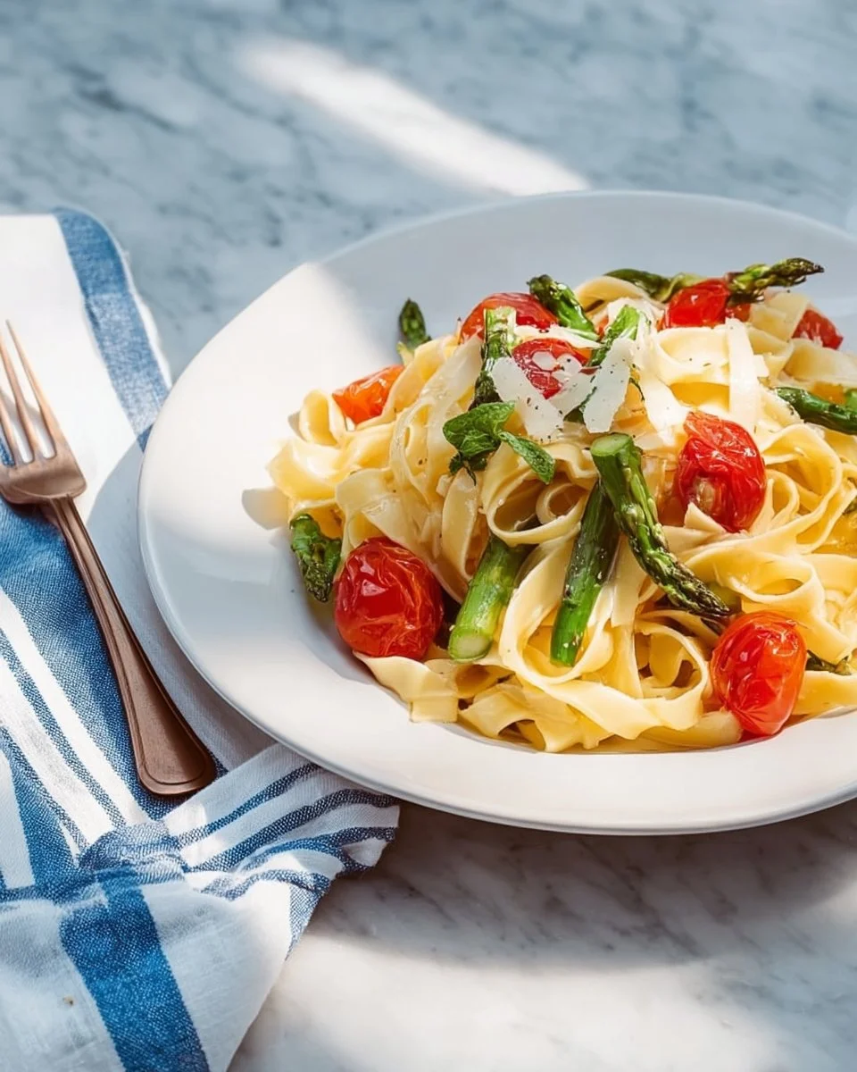 Fettuccine crémeux avec des asperges fraîches