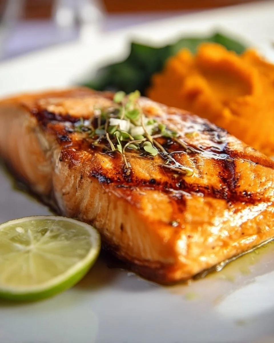 Filets de saumon au miel cuisinés avec des ingrédients frais