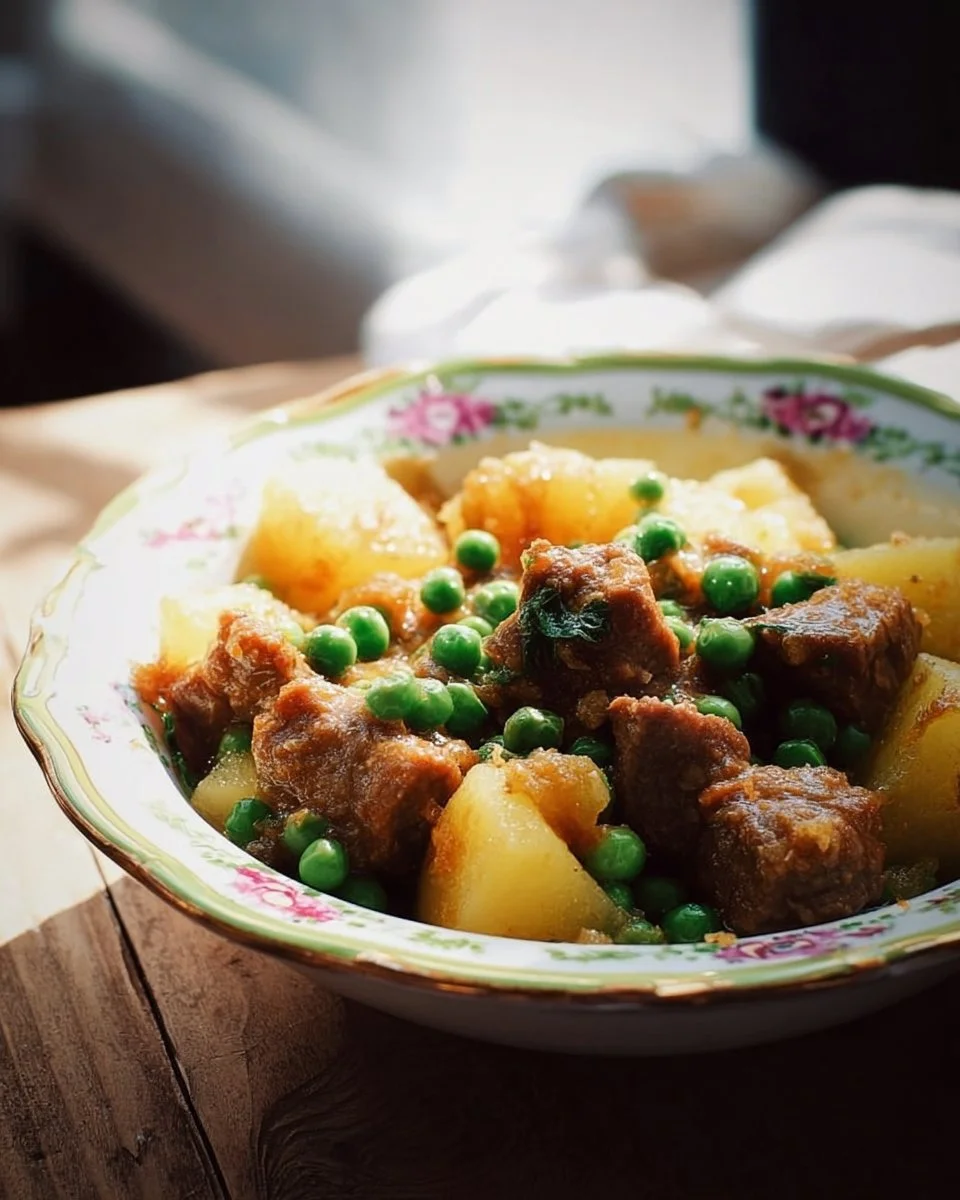 Fricassée de boeuf accompagnée de pommes de terre dorées