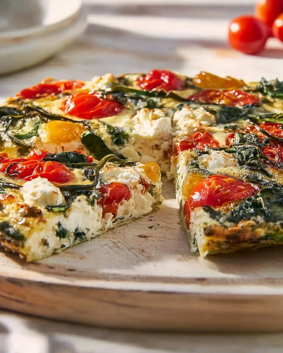 Frittata avec ricotta, tomate et épinards savoureux et sain