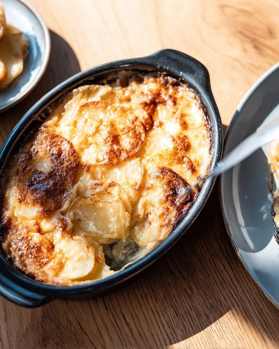 Gratin dauphinois traditionnel préparé avec des pommes de terre et de la crème