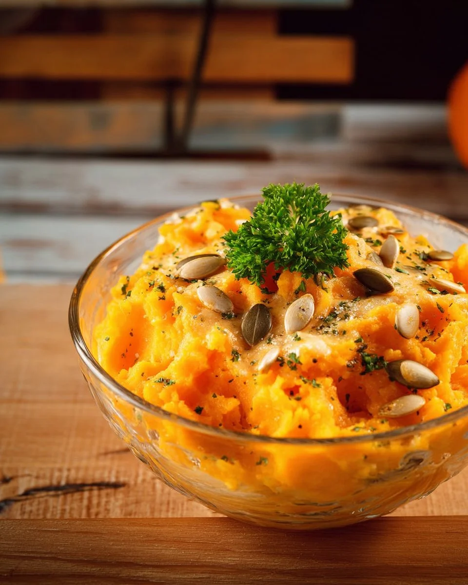 Gratin de potimarron au romarin avec une garniture de pain perdu aux noix.