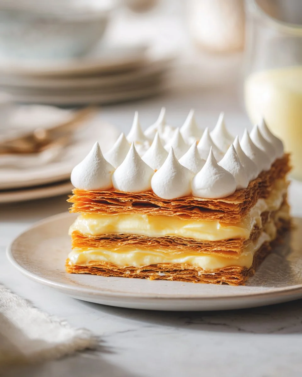 Millefeuille de Mangue avec des couches de crème et de mangue fraîche