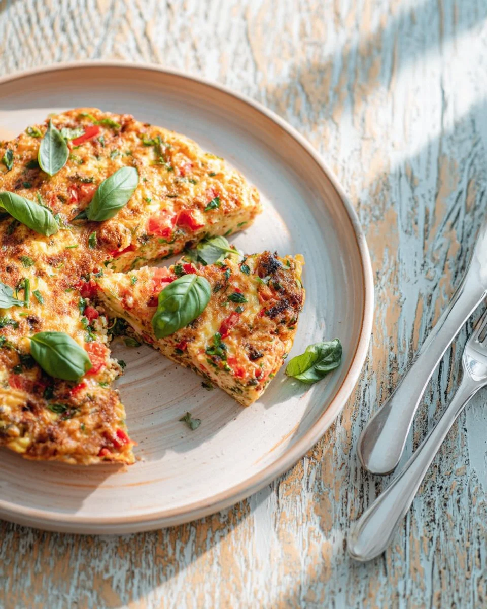 Omelette aux poivrons colorés prête à être dégustée