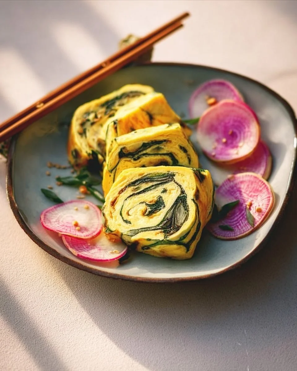 Omelette japonaise roulée aux épinards