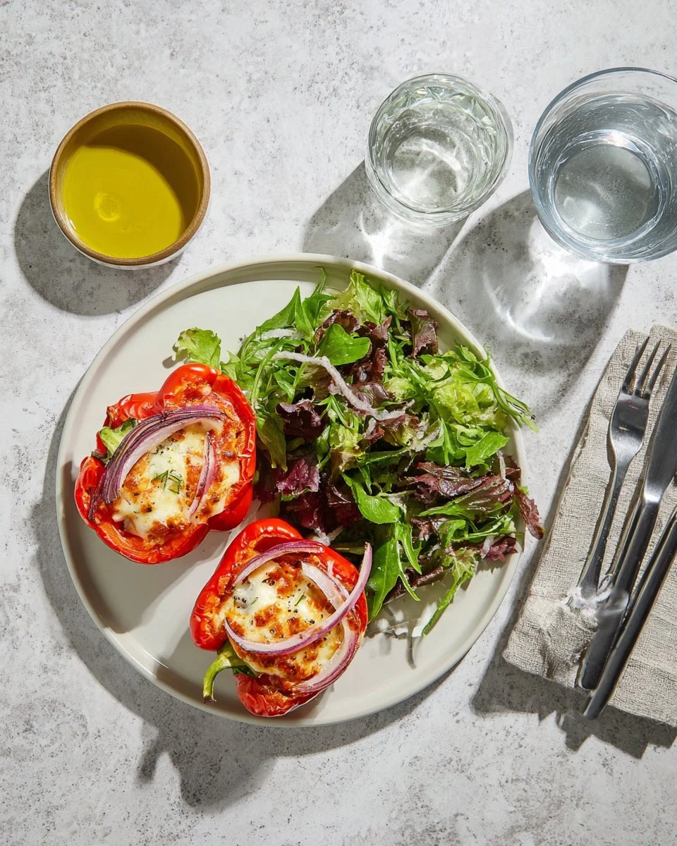 Poivrons farcis au chili sin carne et riz