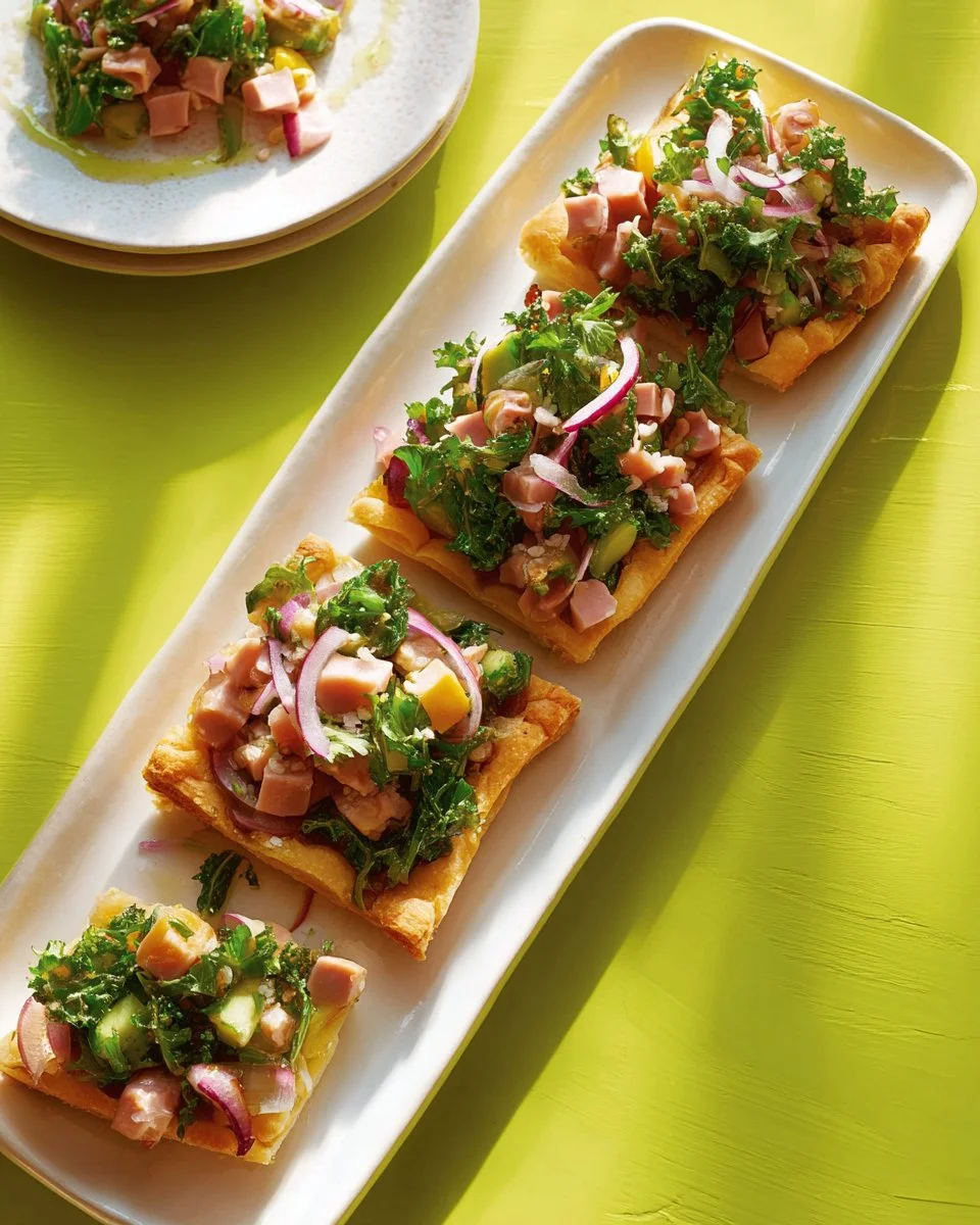 Quiche aux oignons, jambon blanc et chou frisé