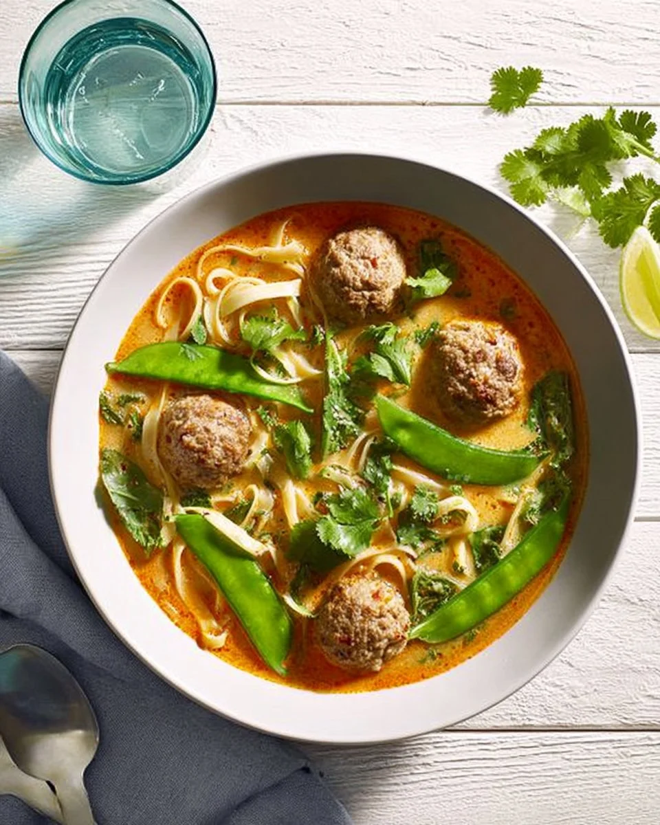 Recette Soupe thaïe au lait de coco et boulettes de dinde | Saveurs Magazine