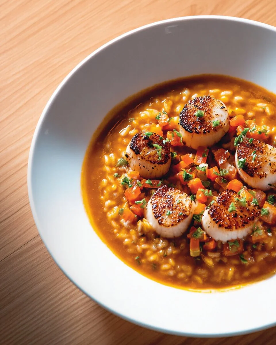 Risotto crémeux au potimarron et saint-jacques dorées