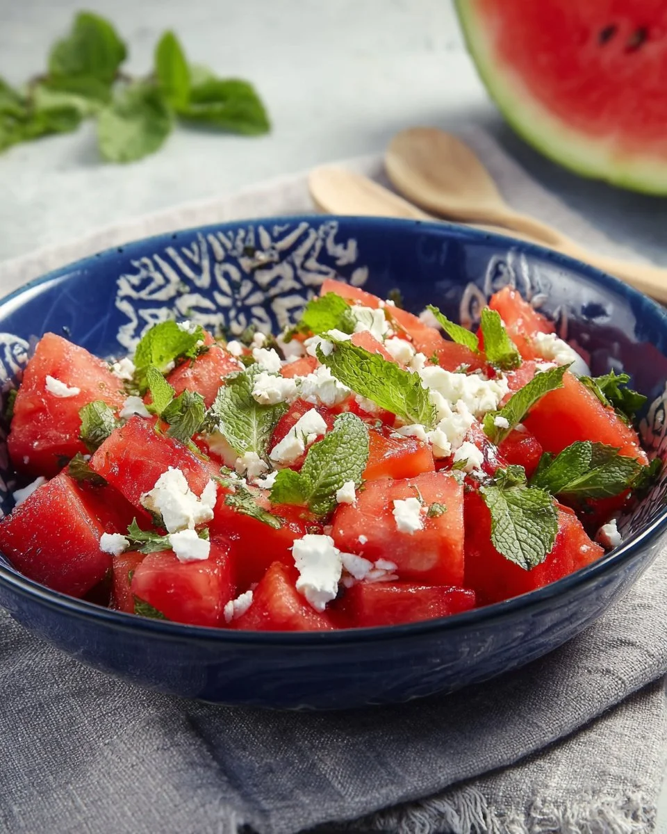 Salade de pastèque et feta, un plat d'été rafraîchissant et savoureux