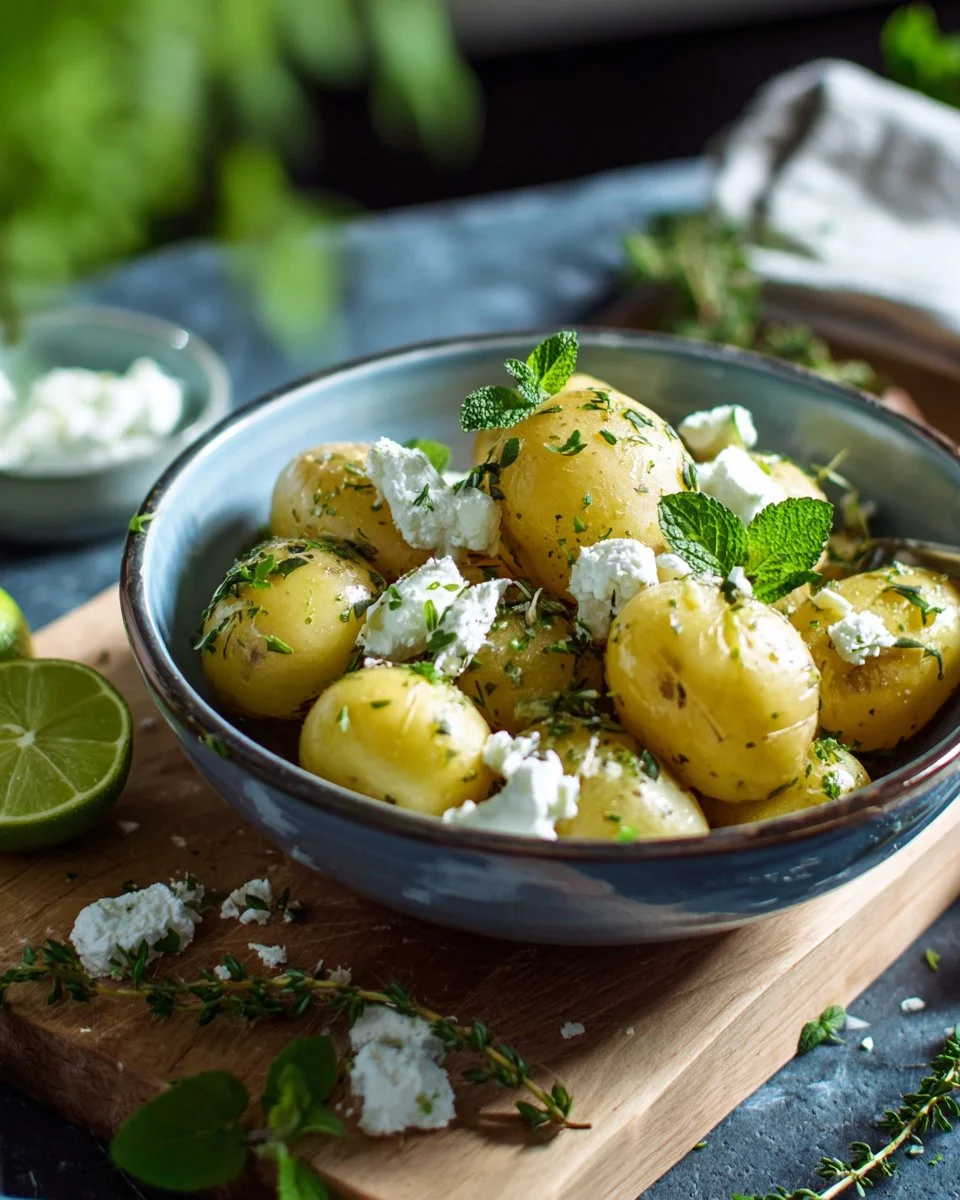 Salade de pommes de terre au fromage frais garnie de légumes frais