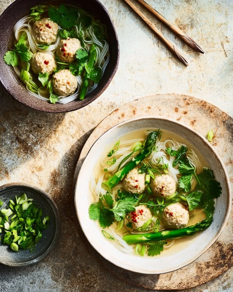 Soupe au poulet avec boulettes de matzo servie dans un bol
