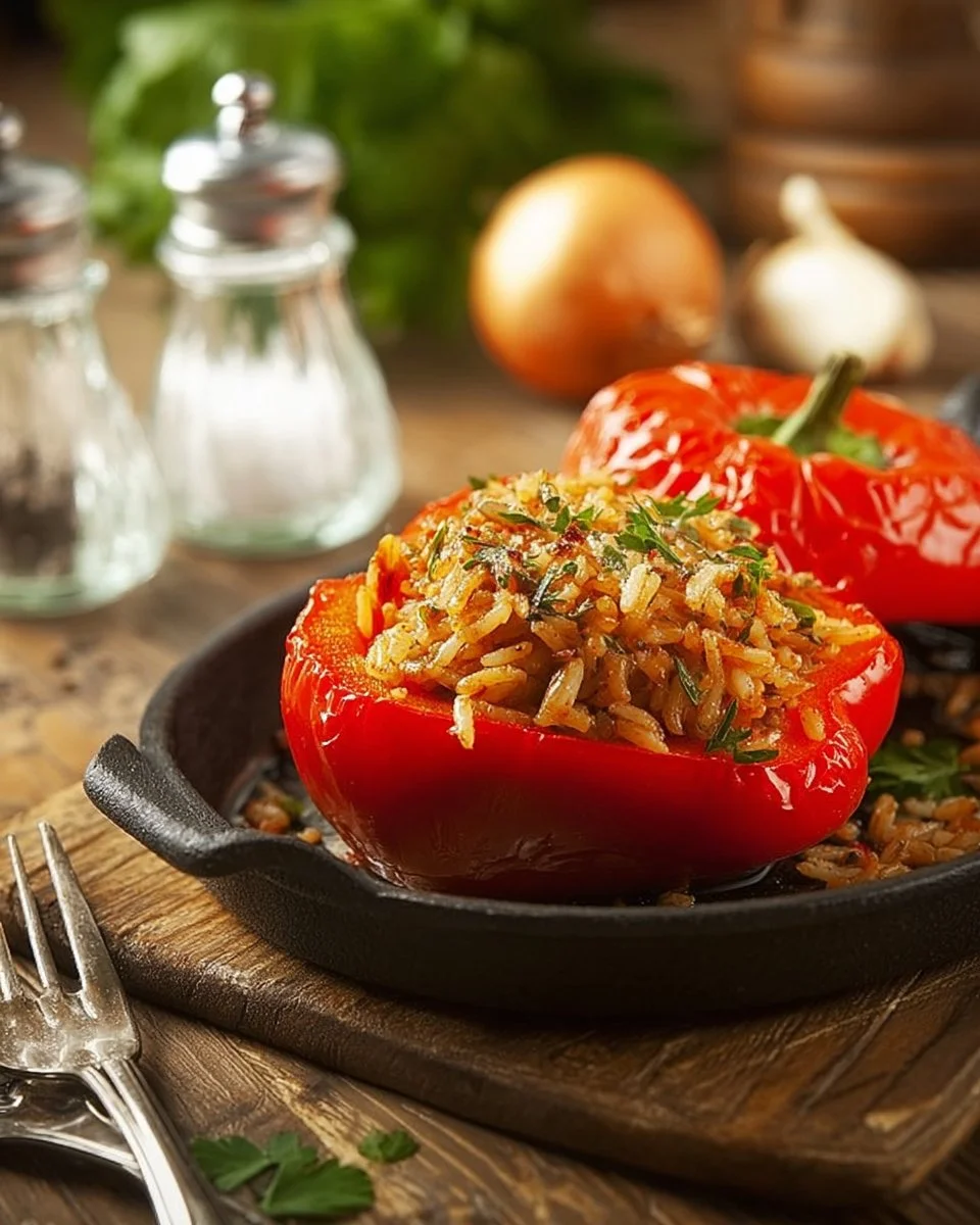 Recette de poivrons farcis à la viande, un plat savoureux et réconfortant.