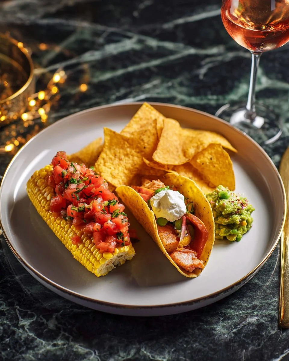 Tacos de Poisson frais avec guacamole maison sur une assiette