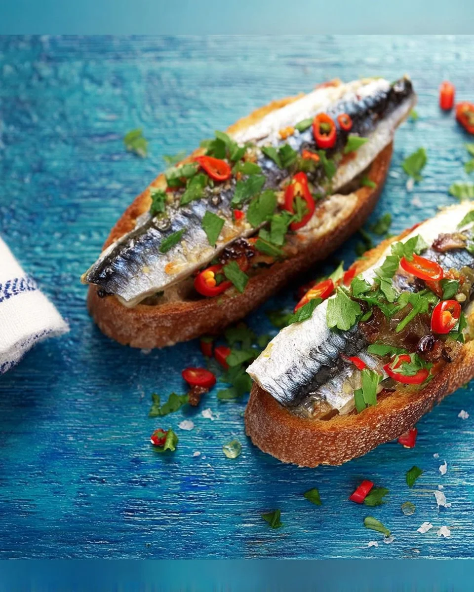 Délicieuses tapas de sardines servies avec pain et garnitures