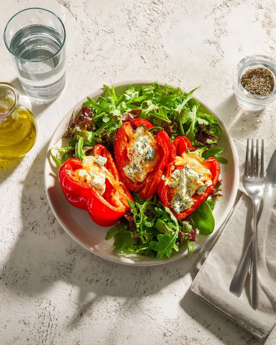 Poivrons farcis Tex Mex avec dinde, cheddar et crème de coriandre