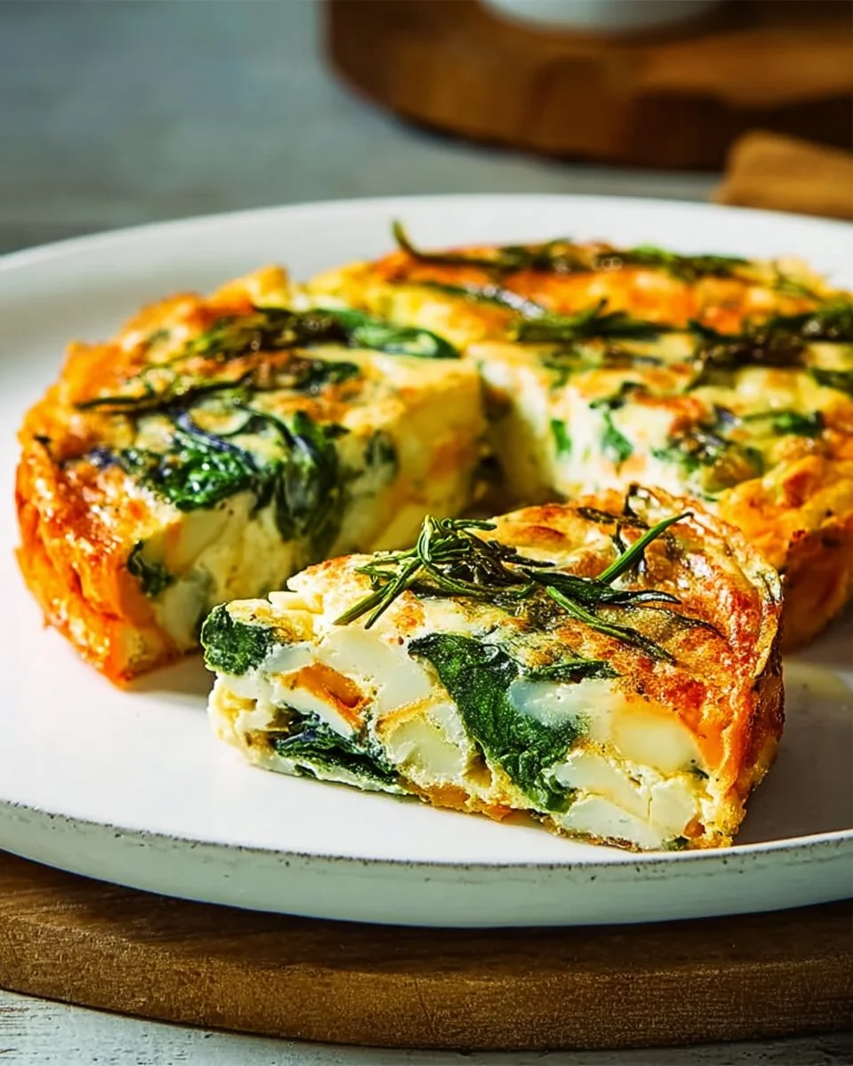 Tortilla de patates douces, épinards et feta