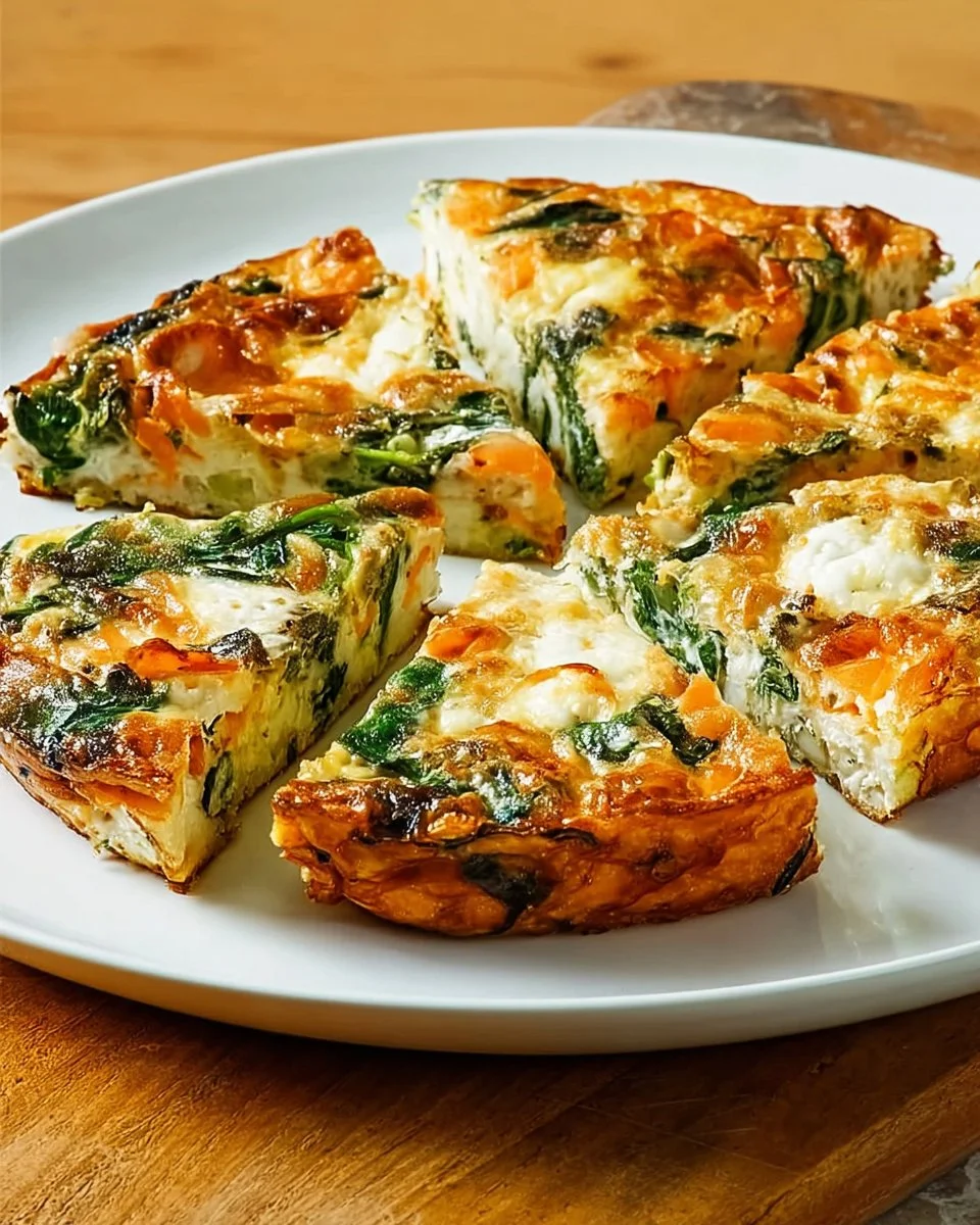 Tortilla de patates douces, épinards et feta en plat appétissant
