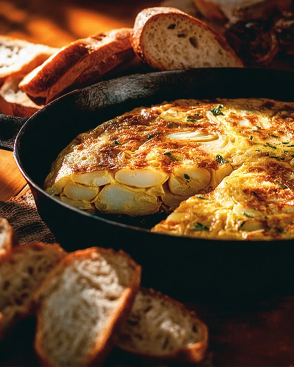 Véritable tortilla espagnole, un plat traditionnel fait d'œufs et de pommes de terre