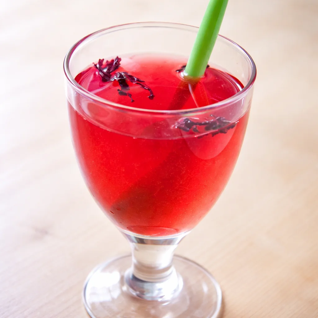 Bouteille de Hibiscus Limonade Maison, une boisson rafraîchissante et naturelle.