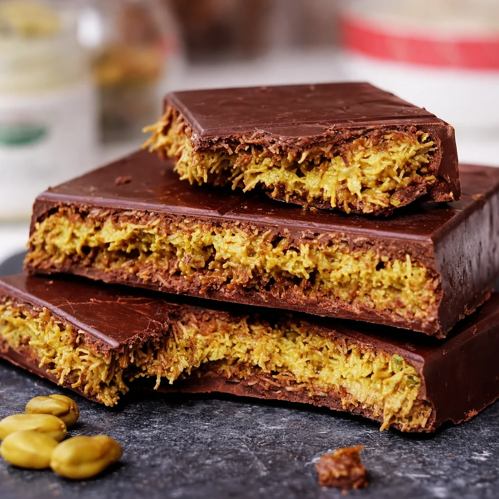 Tablette de chocolat Dubaï Maison avec pistaches croustillantes.
